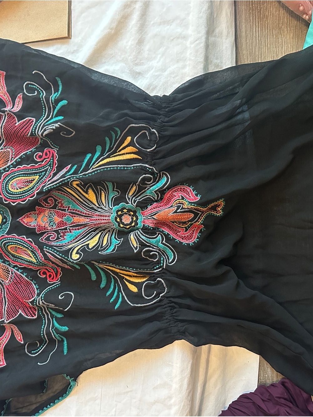 Forever 21 Black Swim Cover-Up with Multicolor Embroidery